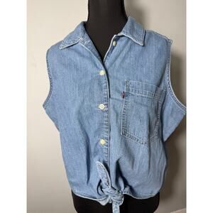 Levi's Women's sleeveless Rumi Tie Front Waist Button-Down Shirt Retro Western L